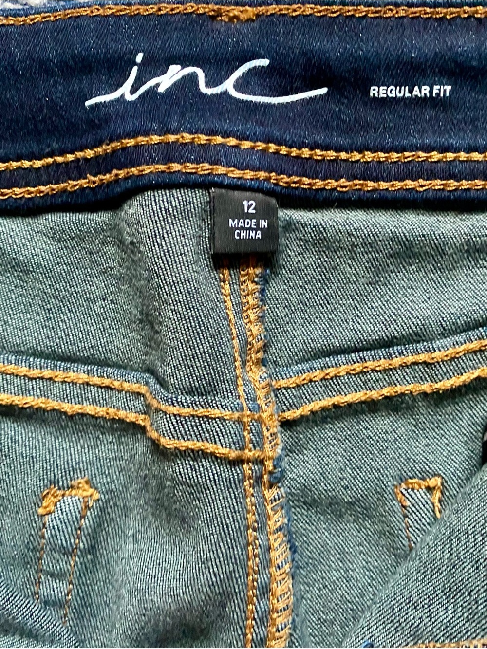 INC International Concepts Navy Blue Denim Shorts with Gold Stitching - Picture 6 of 6